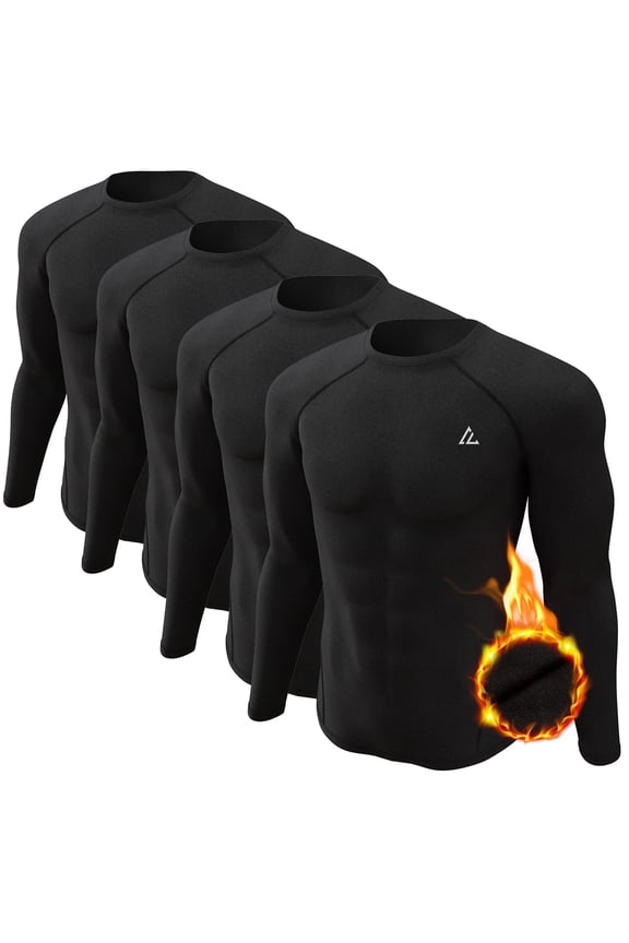 Men's Thermal Shirt 4 Pcs Fleece Lined Long Sleeve Tops Athletic Base Layer Cold Weather Gear Workout