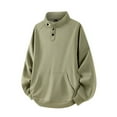 thumbnail image 1 of Men's Thermal Shirt Long Sleeve Button Stand Collar Solid Pullover Top with Pocket Olive Green M, 1 of 3