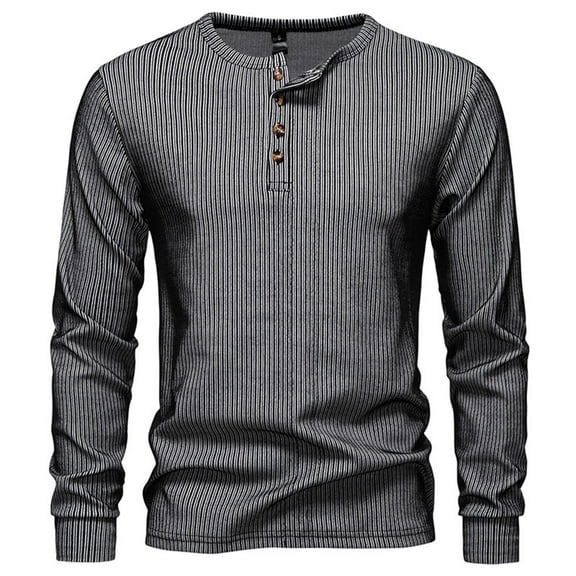Men's Thermal Shirt Long Sleeve Quarter Button Crewneck Pullover Loungewear Dark Gray XL