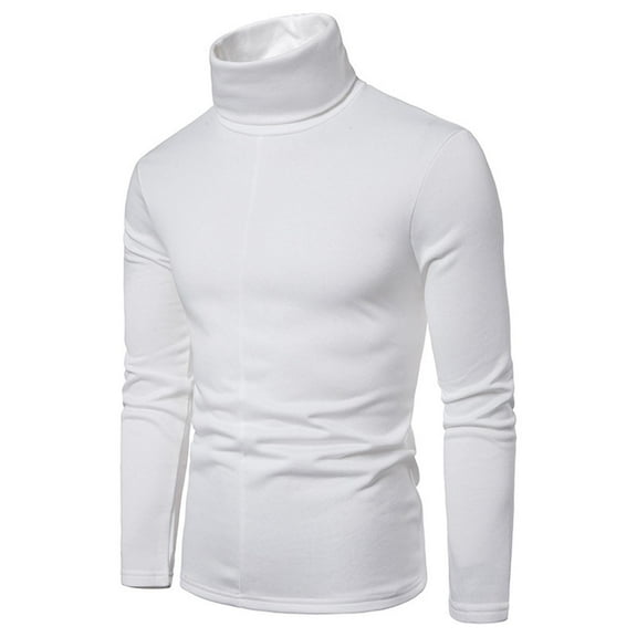 Men's Thermal Turtleneck Shirt Long Sleeve - Fleece Lined Warm Undershirt, Winter Pullover Sweater for Casual Work Wear (White, M)‌