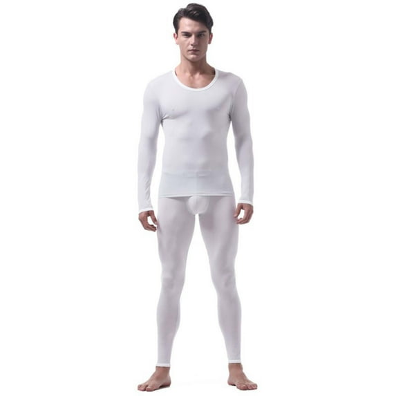 Men's Thermal Underwear 2 Piece Set Cold Weather Ultra Thin Ice Silk Long Johns Long Sleeve Tight Winter Warm Solid Color Base Layer Thermal Base Layer Men