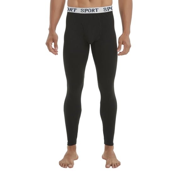 Men's Thermal Underwear Bottoms Winter Warm Thin Long Youth Slim Fit Mid Low Waist Casual Pants, XL, Black