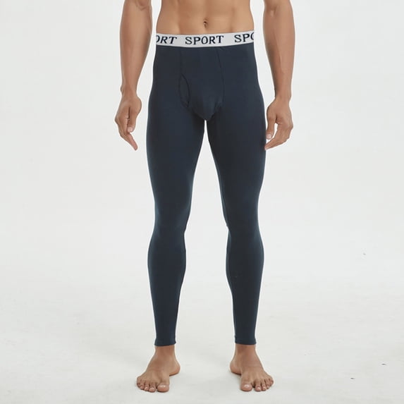 Men's Thermal Underwear Bottoms Winter Warm Thin Long Youth Slim Fit Mid Low Waist Casual Pants, XXL, Navy