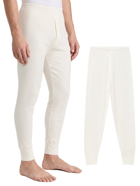 Men's Thermal Underwear Pants, Single Pack, Waffle Ribbed Long Johns Lightweight Warm Base Layer Bottoms, Soft Thermal Leggings for Home & Daily Wear, Cream White, M