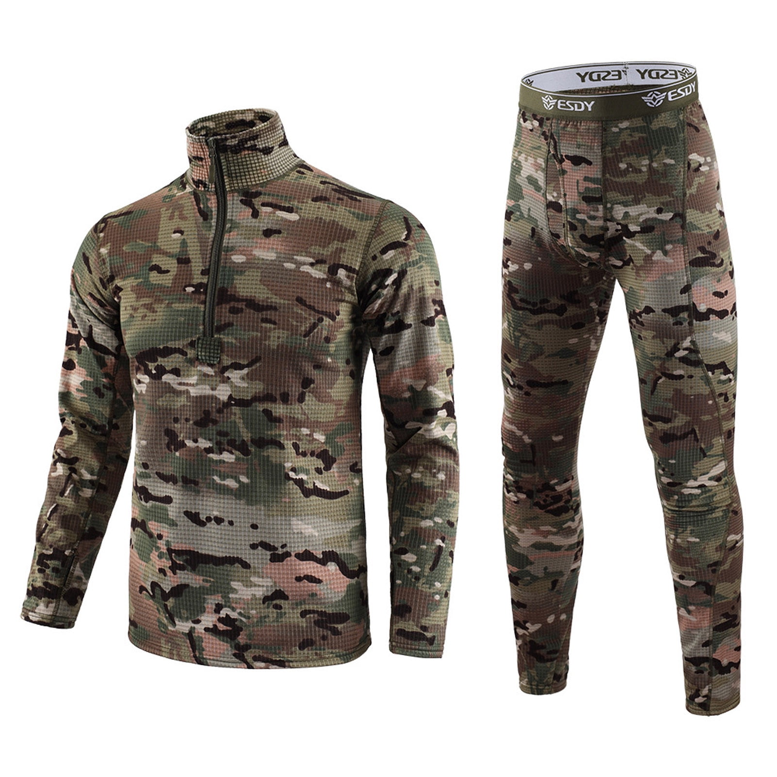 Men's Thermal Underwear Set for Extreme Winter Hunting Cold Top & Bottom  Zip Up Fleece Lined Gear Para Cold Weather Suits Base Insulated Layer  Thermal Long John Clothes 