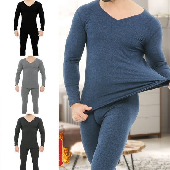 Men's Thermal Underwear Set, Soft Fleece Lined Long Johns, Mid/Heavy Weight Base Layer Top & Bottom