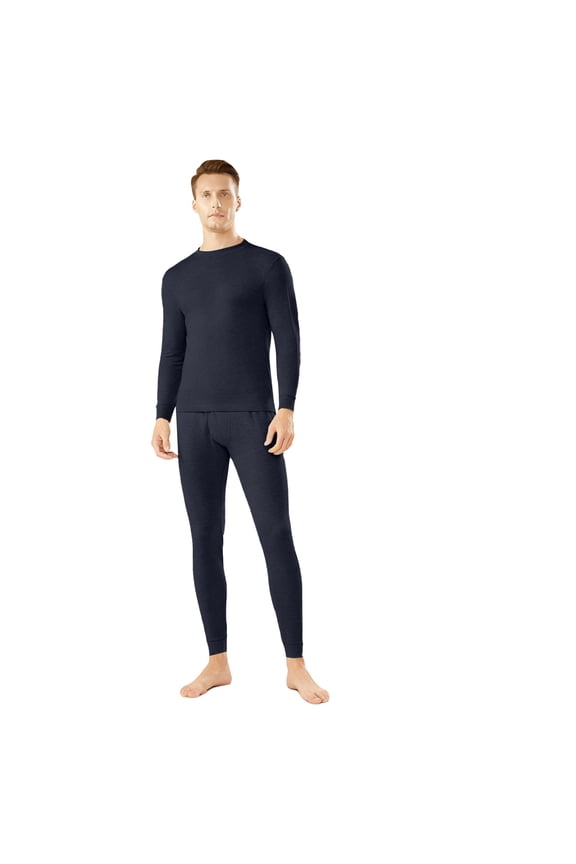 Men's Thermal Underwear Thin Base Layer Cotton Sweater Clothes and Pants Set, Lightweight and Warm for Everyday Use in Cool Seasons,Navy,XL
