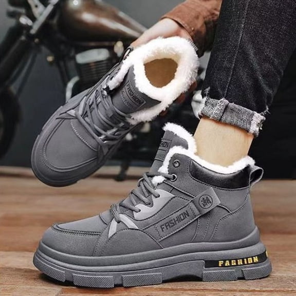 Men's Thermal Winter Snow Boots with & Ankle Support - Non-Slip Rubber Sole Cold-Proof s, Cushioned Insole & Arch Support for Outdoor, Ice, and for snow - Durable Fabric Upper Short Boots