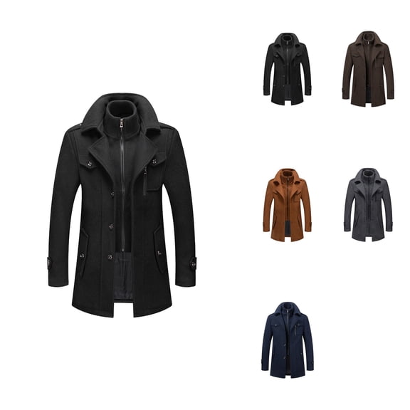 Men's Thermal Wool Blend Business Peacoat â Single- Autumn Winter Coat with Detachable Zipper Windbreaker