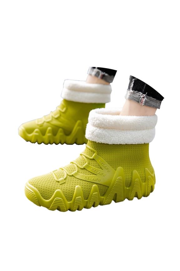 Men's Thick Bottom Anti Casual Work with Plush Insulation Dual-Use Waterproof Mid Top Snow Boots Green 39