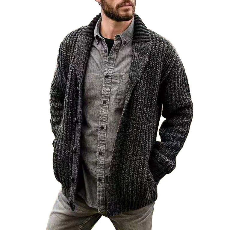 Men's Classic Print Button Cardigan Knit Jacket British Casual Top Classic  Solid Sweater 