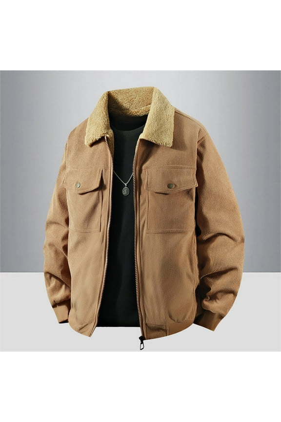 Men's Thick Corduroy Jackets, Winter Thermal Warm Fleece Lined Coat, Zip up Trucker Work Outwear Jacket Coffee 4XL