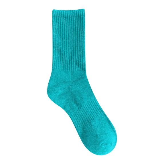Men's Thick Cotton Athletic Crew Socks, Solid Color Terry Cushioned Performance Socks for Gym and Daily Casual Wear, Light Blue, One Size