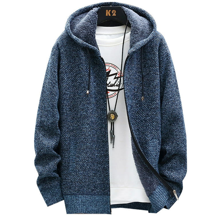 Men's Thick Fleece Faux Fur Lined Hoodie Jackets Zip Up Winter Thermal Coat  Outerwear