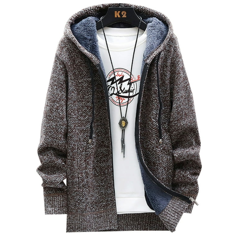 Men's Thick Fleece Faux Fur Lined Hoodie Jackets Zip Up Winter Thermal Coat  Outerwear