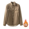 thumbnail image 1 of Men's Thick Fleece Lined Shirt Jacket Solid Long Sleeve Button Down Lapel Cardigan Cargo Coat with Pockets Brown XL, 1 of 2