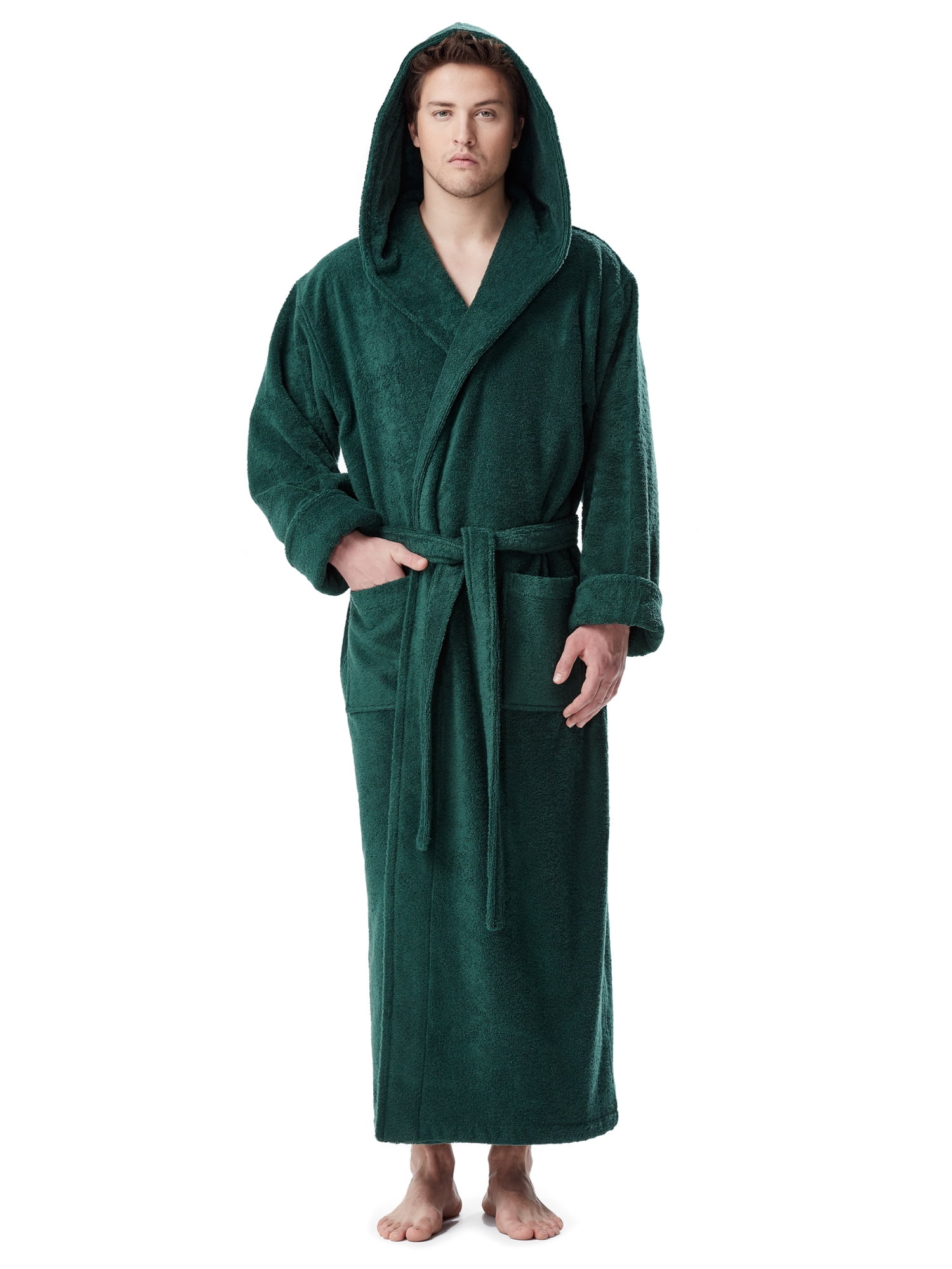 Men's Thick Full Ankle Length Hooded Turkish Cotton Bathrobe