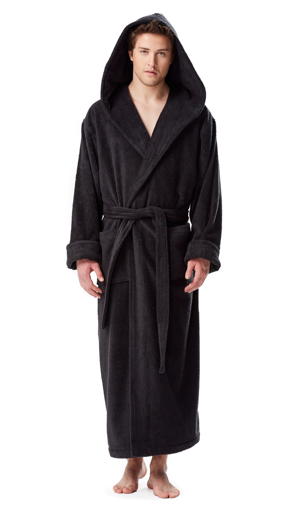 Men's Thick Full Ankle Length Hooded Turkish Cotton Bathrobe