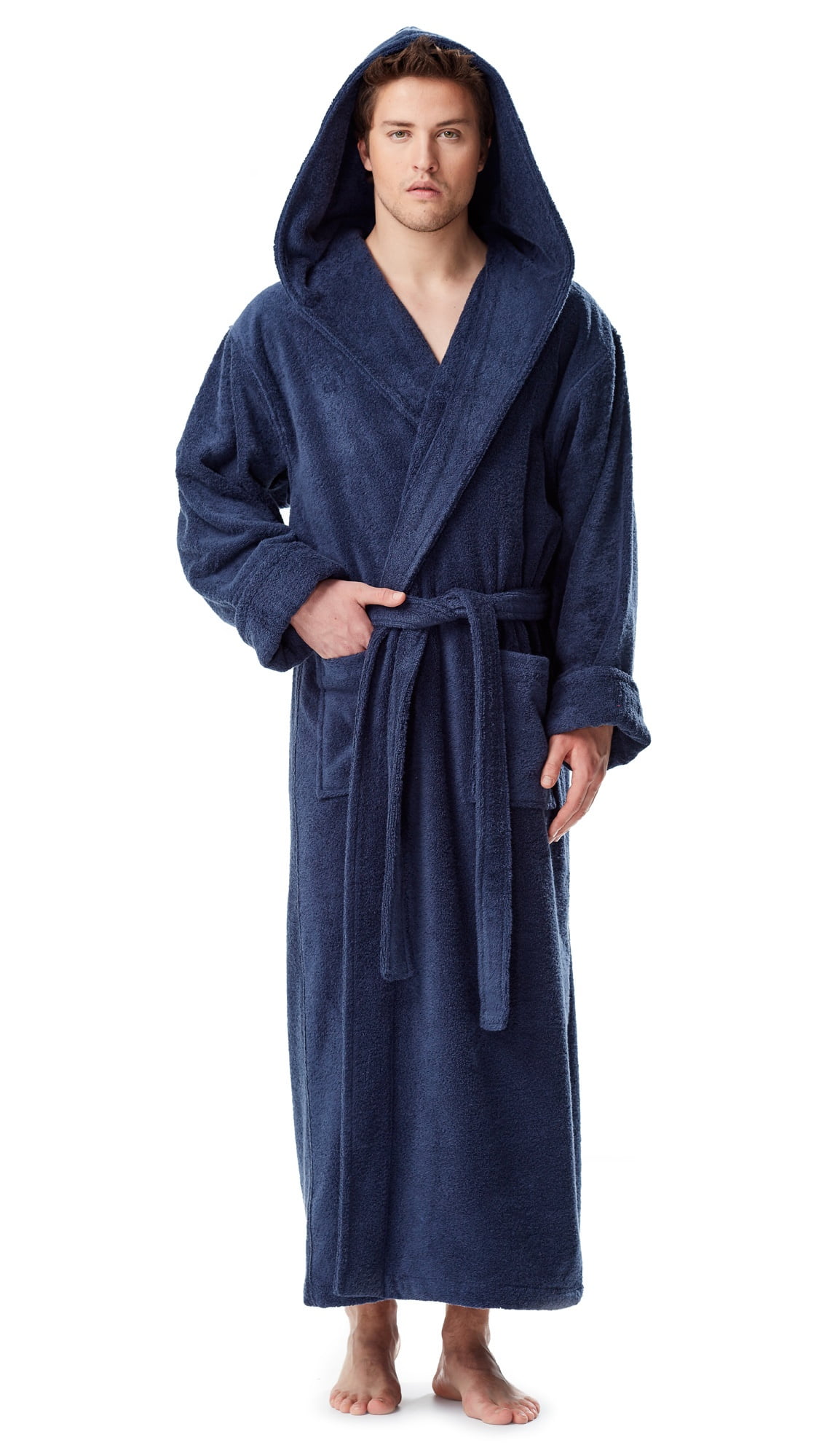 Men's Thick Full Ankle Length Hooded Turkish Cotton Bathrobe
