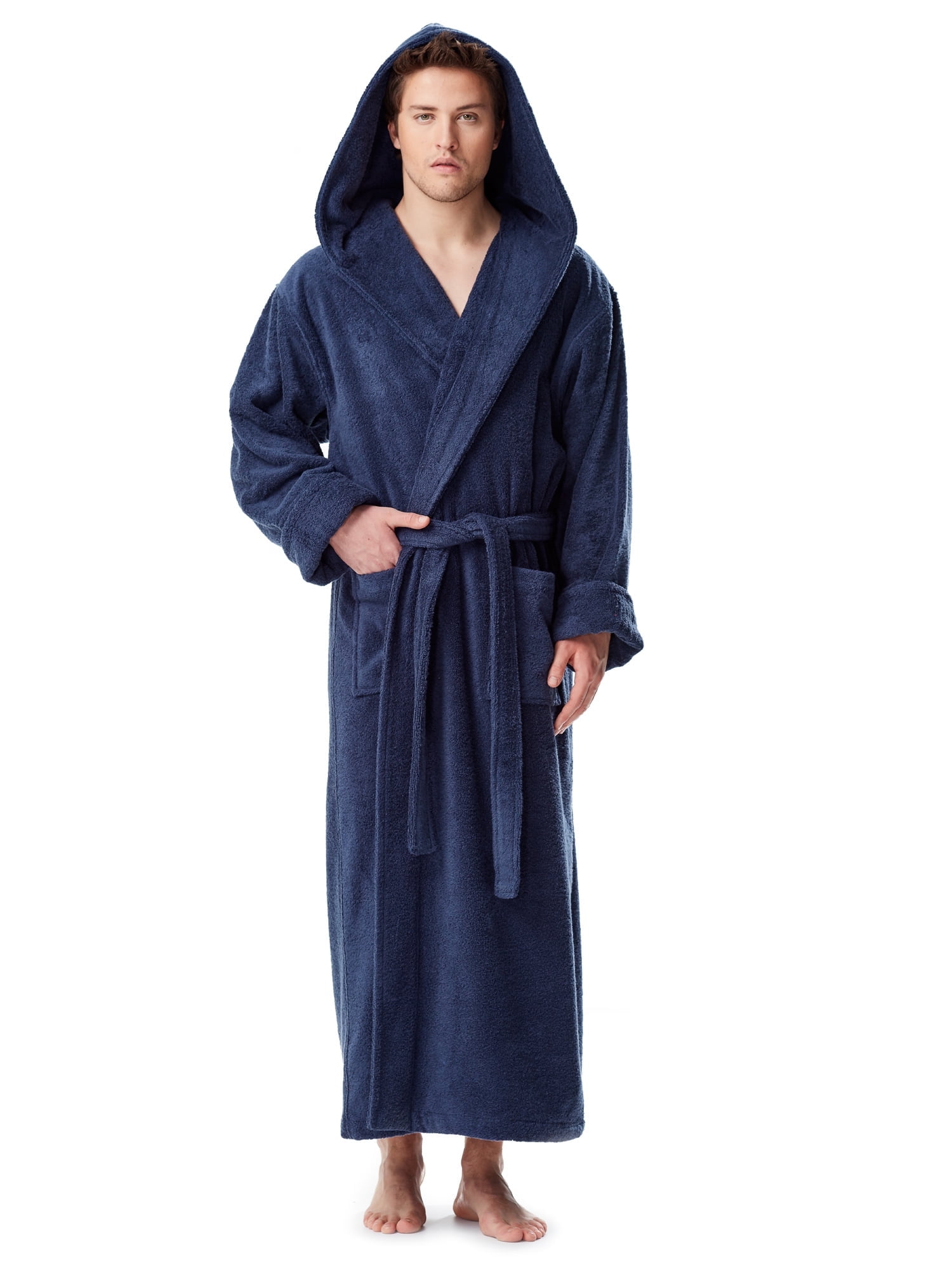 Men's Thick Full Ankle Length Hooded Turkish Cotton Bathrobe