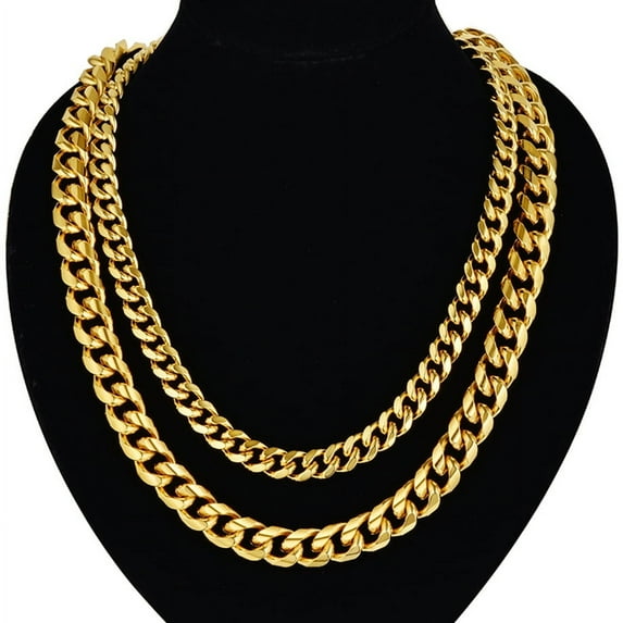 Men's Thick Gold Color Chains For Men 14K Yellow Gold Heavy Miami Cuban Link Chain Necklaces Male Hip Hop Jewelry W291