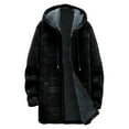 thumbnail image 1 of Men's Thick Hooded Jacket, Retro Plaid Print Zipper Pocket Long Cotton Coat for Outdoor Winter Wear and Holiday Season,Black,L, 1 of 5