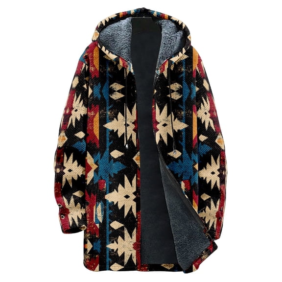 Men's Thick Hooded Jacket, Retro Plaid Print Zipper Pocket Long Cotton Coat for Outdoor Winter Wear and Holiday Season,Coffee,M