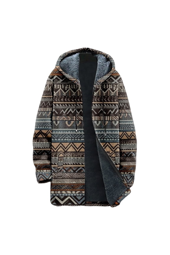 Men's Thick Hooded Jacket, Retro Plaid Print Zipper Pocket Long Cotton Coat for Outdoor Winter Wear and Holiday Season,Dark Gray,M
