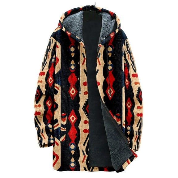 Men's Thick Hooded Jacket, Retro Plaid Print Zipper Pocket Long Cotton Coat for Outdoor Winter Wear and Holiday Season,Khaki,L