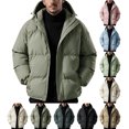 thumbnail image 1 of Men's Thick Puffer Jacket Solid Color Warm Hooded Winter Coat Stand Collar Zip Up Padded Outerwear for Daily, 1 of 7