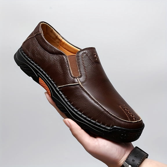 Men's Thick-Soled Casual Shoes, Slip-, Mid-Life Dad Shoes Full-Grain Cowhide, , Outdoor Wear-, Large Size, Breathable Soft Sole