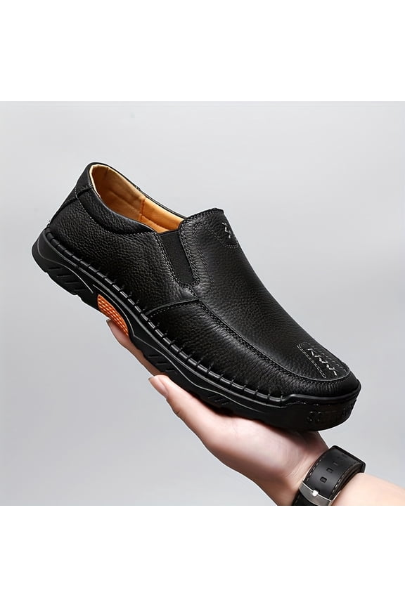 Men's Thick-Soled Casual Shoes, Slip-, Mid-Life Dad Shoes Full-Grain Cowhide, , Outdoor Wear-, Large Size, Breathable Soft Sole