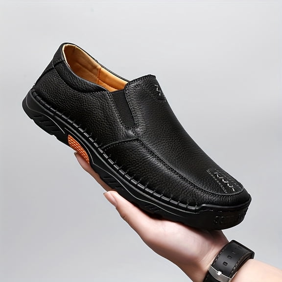 Men's Thick-Soled Casual Shoes, Slip-, Mid-Life Dad Shoes Full-Grain Cowhide, , Outdoor Wear-, Large Size, Breathable Soft Sole