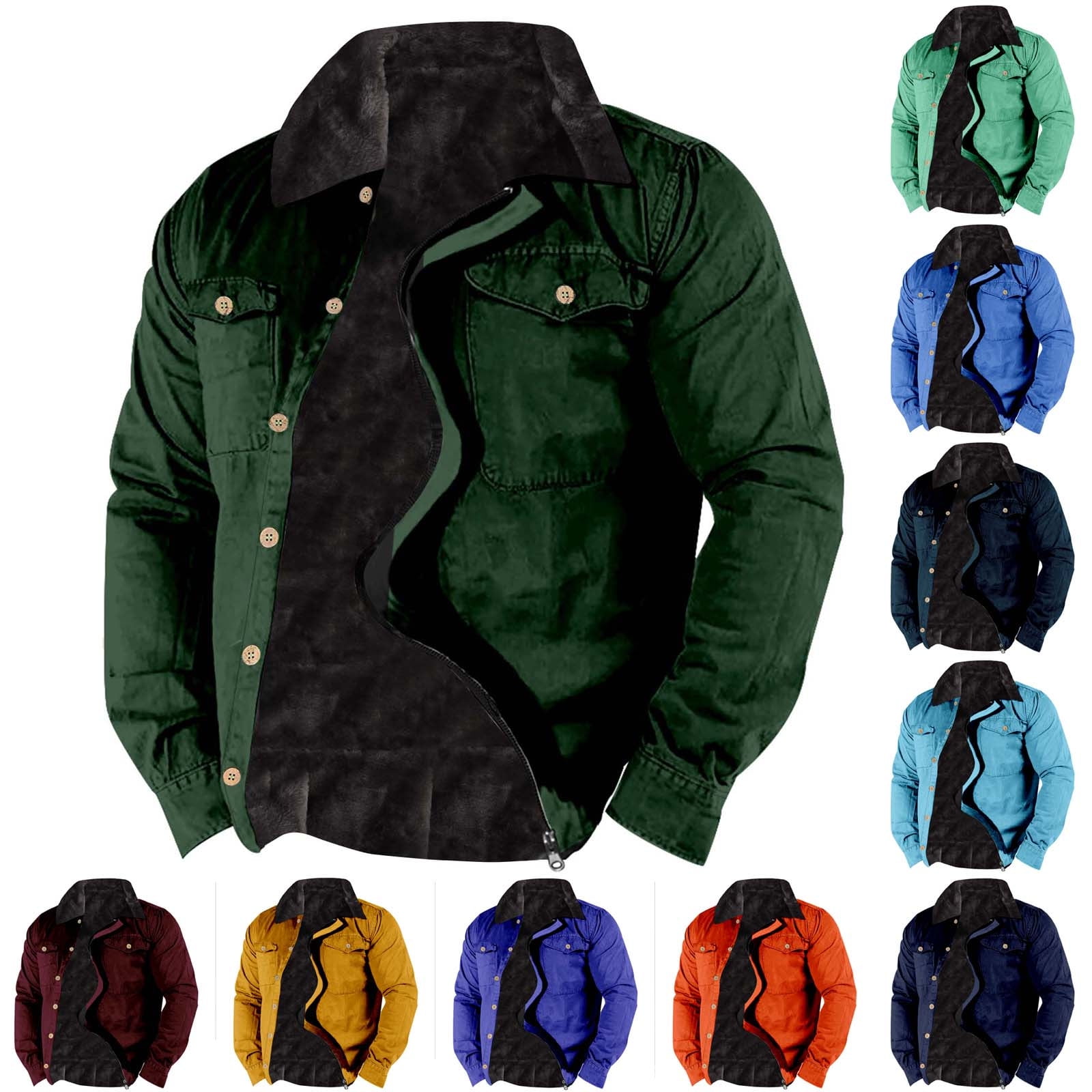 Men's Thick Thermal Winter Jacket Zip Front Fleece Lined Lapel Solid