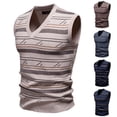 thumbnail image 1 of Men's Thick V-Neck Striped Sweater Vests, Classic Relaxed Fit Soft V-Neck Knitwear Sleeveless Pullovers for Fall Winter Casual Layering Coffee L-2XL by Zenithor, 1 of 4