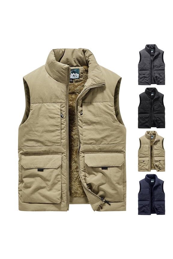 Men's Thick Velvet Zipper Jacket with Multiple Pockets Casual Stand-Up Collar Coat for Outdoor Hiking Winter Daily Wear Great Gift for Him | Ihhxva,Gray XL