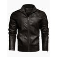 thumbnail image 1 of Men's Thick Vintage PU Leather Jacket, Youth Stand Collar Motorcycle Coat, Retro Style, Casual Wear, All Seasons, 1 of 8