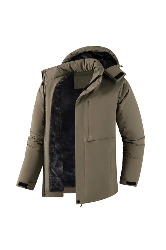 Men's Thick Winter Jackets with Hood Lining Soft Shell Jackets Army Green XXXL