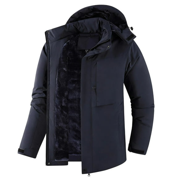 Men's Thick Winter Jackets with Hood Lining Soft Shell Jackets Dark Blue XL