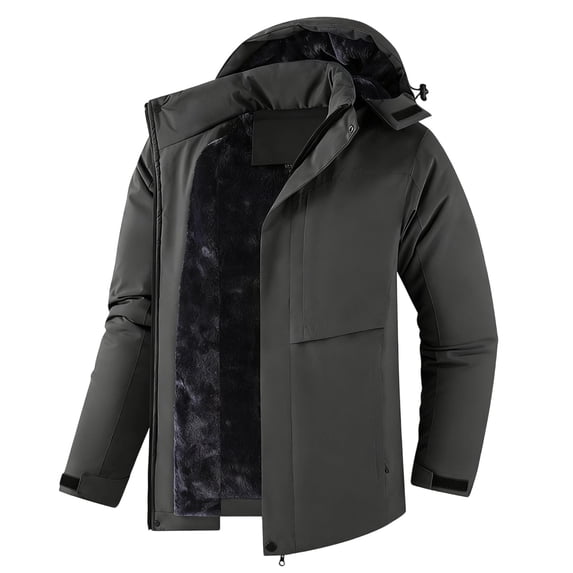Men's Thick Winter Jackets with Hood Lining Soft Shell Jackets Grey L