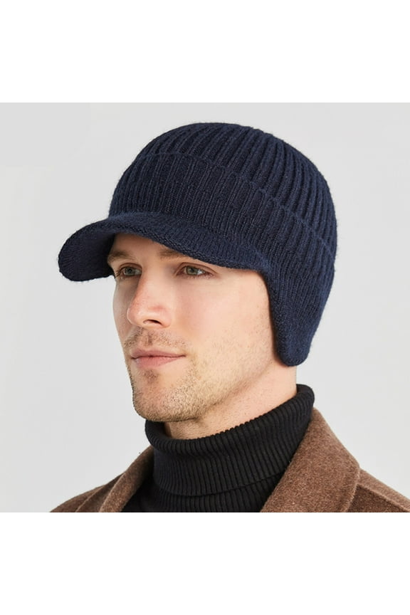Men's Thick Wool Hat, Winter Outdoor Warm Ear Protection Knitted Hat, Comfortable and Warm, Suitable for Winter Use, Comfortable and Warm(Navy)