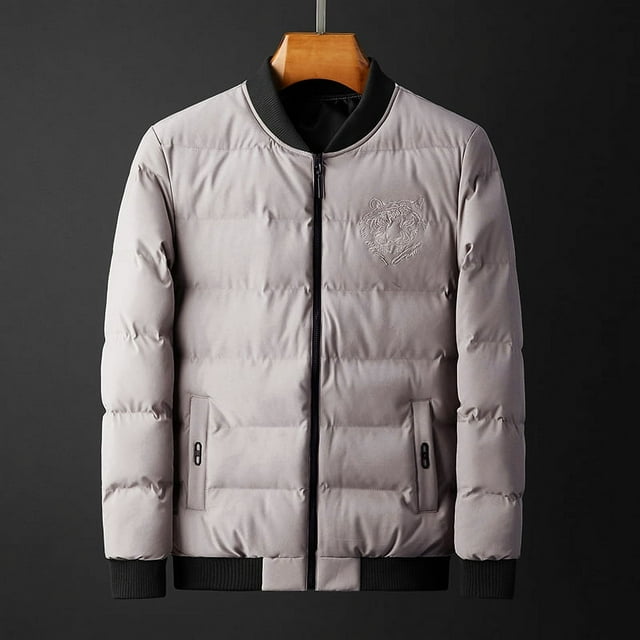 Men's Thicken Cotton Jacket, Winter Baseball Collar Jacket Warm Coat Sweatshirt Jacket Outwear Coat, Winter Cotton Clothing Heating Cotton Jacket with Embroidery Design