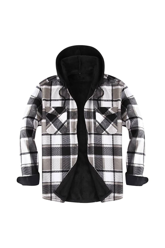 Men's Thicken Flannel Shirt Jacket Winter Wamr Fleece Lined Sherpa Button Down Jackets Fashion Checkered Casual Coat