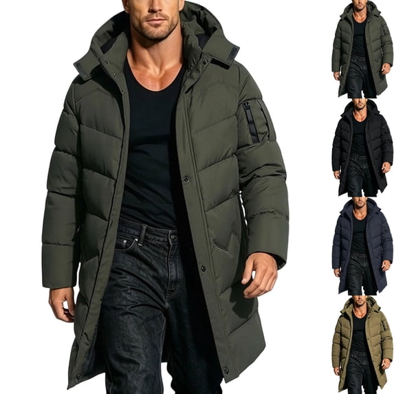 Men's Thicken Warm Insulated Snow Coat Windproof Fleece Lined Winter Parka Hooded Puffer Jacket with pockets for Outdoor Travel, Army Green, XXL