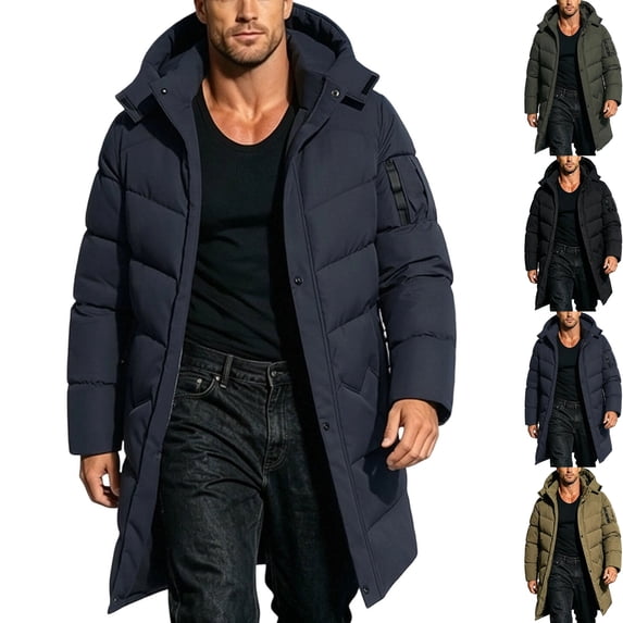 Men's Thicken Warm Insulated Snow Coat Windproof Fleece Lined Winter Parka Hooded Puffer Jacket with pockets for Outdoor Travel, Blue, XXL