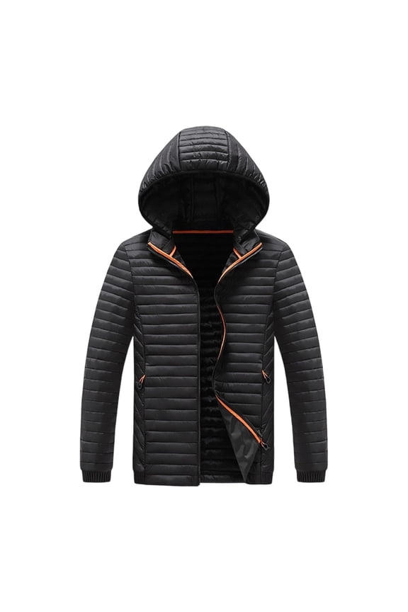 Men's Thicken Winter Coat Mid Length Puffer Winter Jacket Lightweight Wran Down Coats with Hood and Zipper Pockets