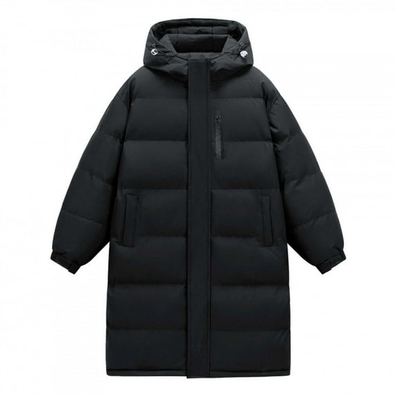 Men's Thicken Winter Coat Mid-length Puffer Jacket Warm Outwear Parka Sherpa Lined Ski Jackets with Detachable Hood Black L