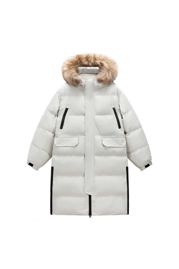 Men's Thicken Winter Coat Mid-length Puffer Jacket Warm Outwear Parka Sherpa Lined Ski Jackets with Detachable Hood White 3XL