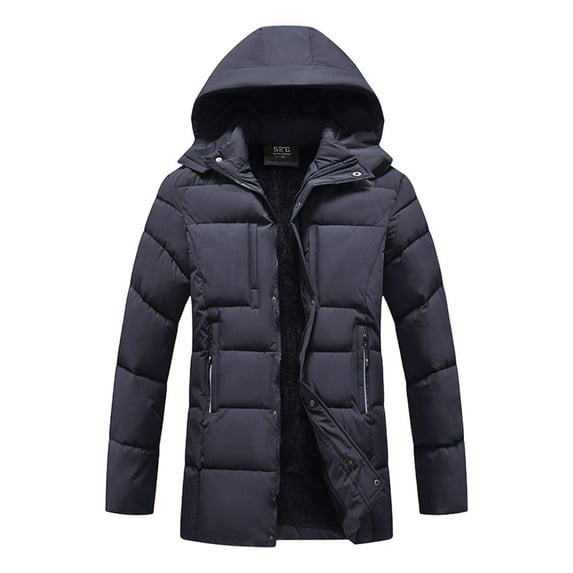 Men's Thicken Winter Coat Warm Hooded Puffer Jacket Windproof Skiing Jackets Thermal Outwear Coat with Big Flap Pockts Dark Blue 2XL
