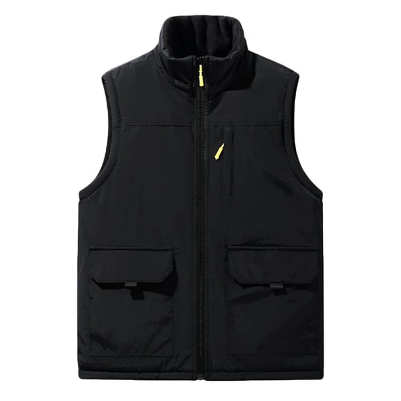 Men's Thicken Winter Fleece Vest Sleeveless Full Zip Warm Cargo Jackets Outdoor Waistcoat with Pockets